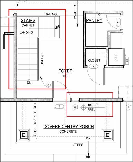 l-shape staircase and elevation markers