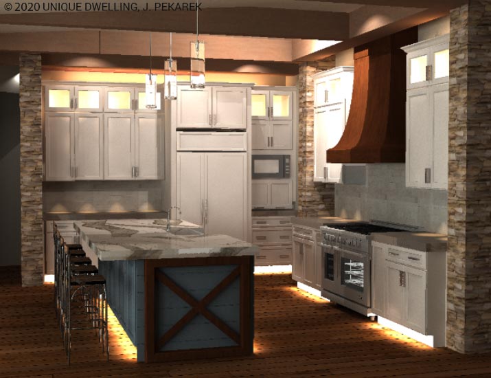 blue island white shaker kitchen rendering