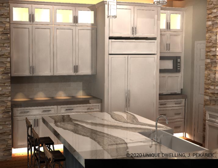 blue island white shaker kitchen rendering