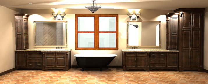 built in soaking tub with vanities on other sides