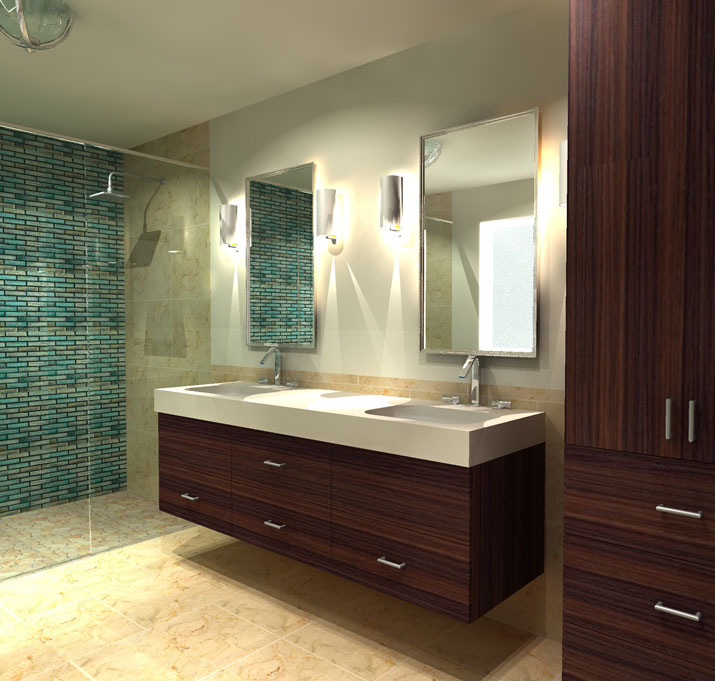 his and hers vanity with fun blue tile