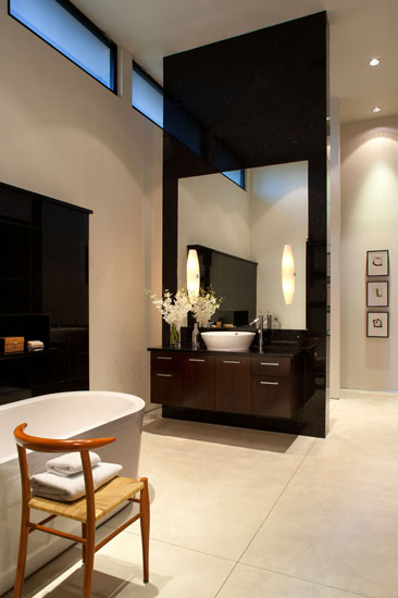 floating vanity with skylights