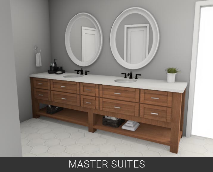 open vanity with medium wood stain white tile and gray walls