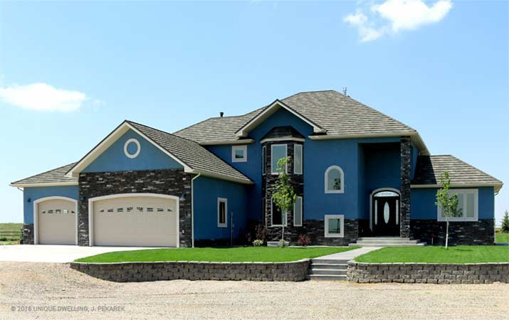 blue stucco two story custom home