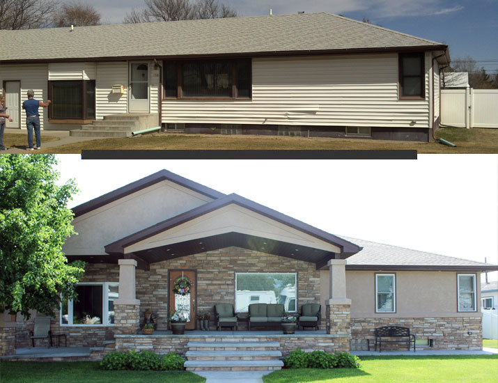 before and proposed after of one outdated ranch house