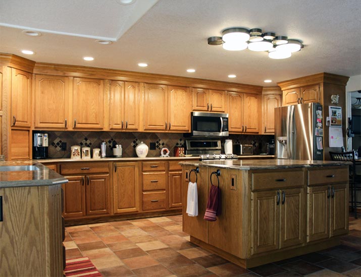 cherry cabinet kitchen with hardwood floor