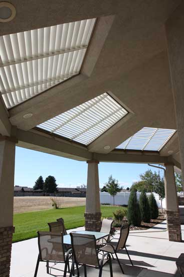 porch roof with metal louvers