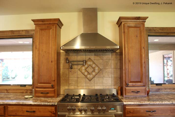 knotty pine millwork with walk-in shower