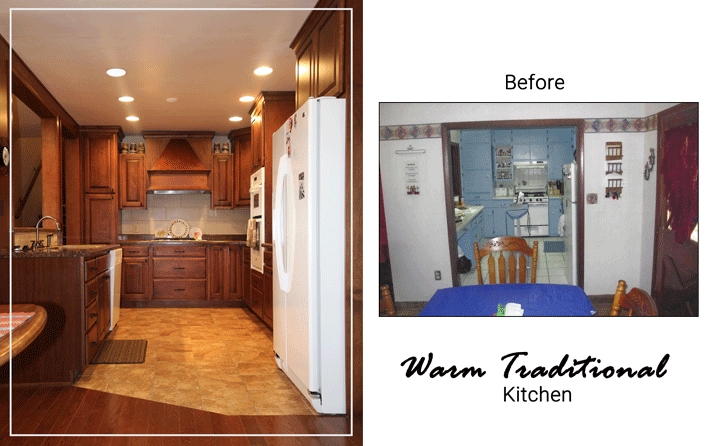 warm traditional kitchen cream tile floor granite counter top