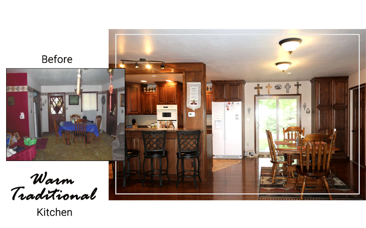 warm traditional kitchen cream tile floor granite counter top