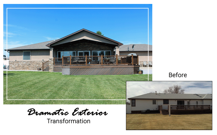 ranch house face lift with porch stucco stone