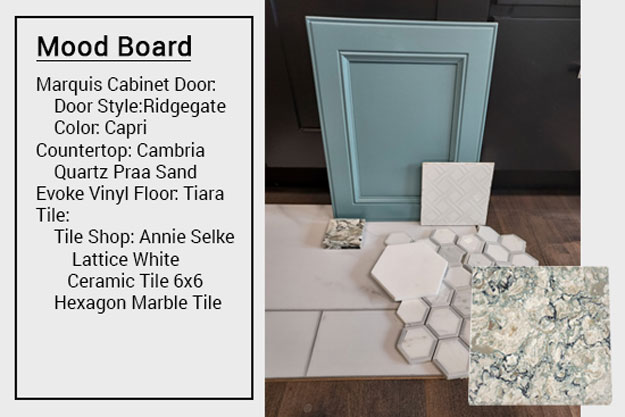 marquis cabinet color capri blue with evoke vinyl marble floor tile and cambria quartz praa sand countertops